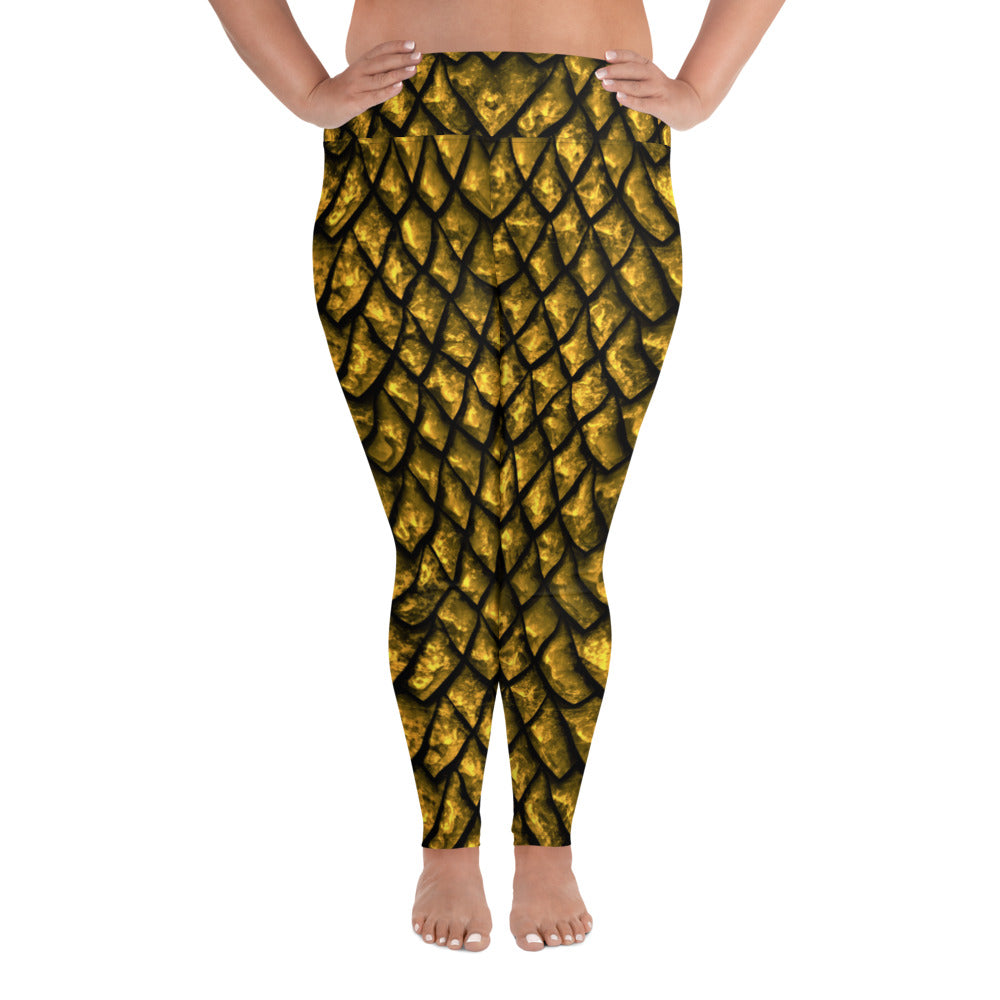 Gold Dragon Scale Plus Size Leggings