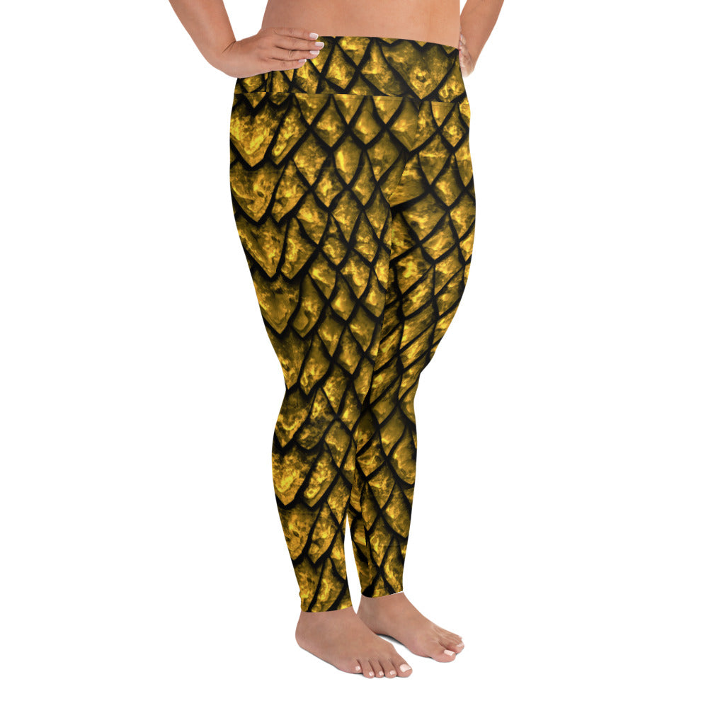 Gold Dragon Scale Plus Size Leggings