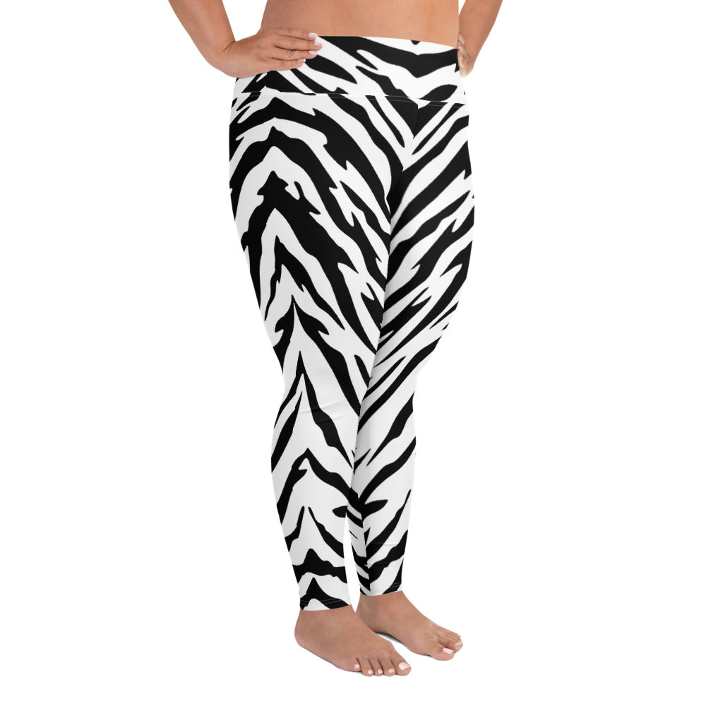White Tiger Stripes Pattern Plus Size Leggings