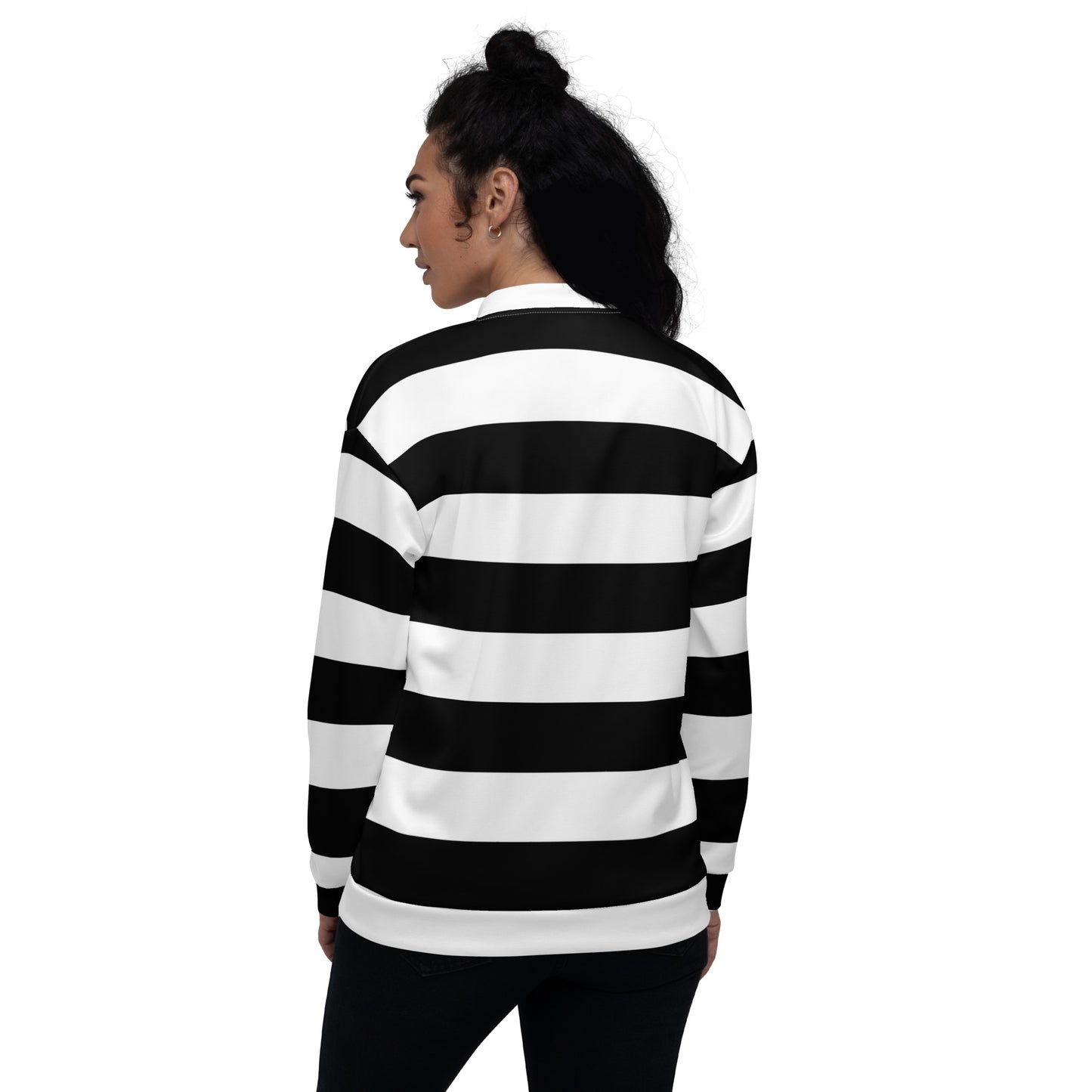 Black and White Striped Unisex Bomber Jacket