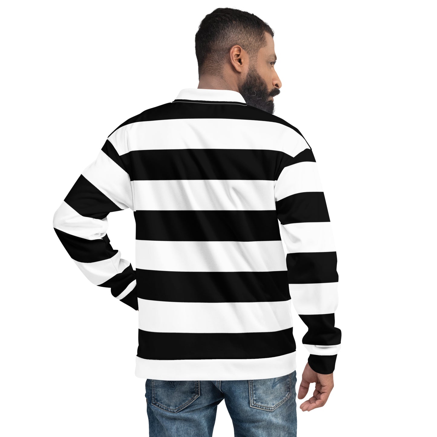 Black and White Striped Unisex Bomber Jacket