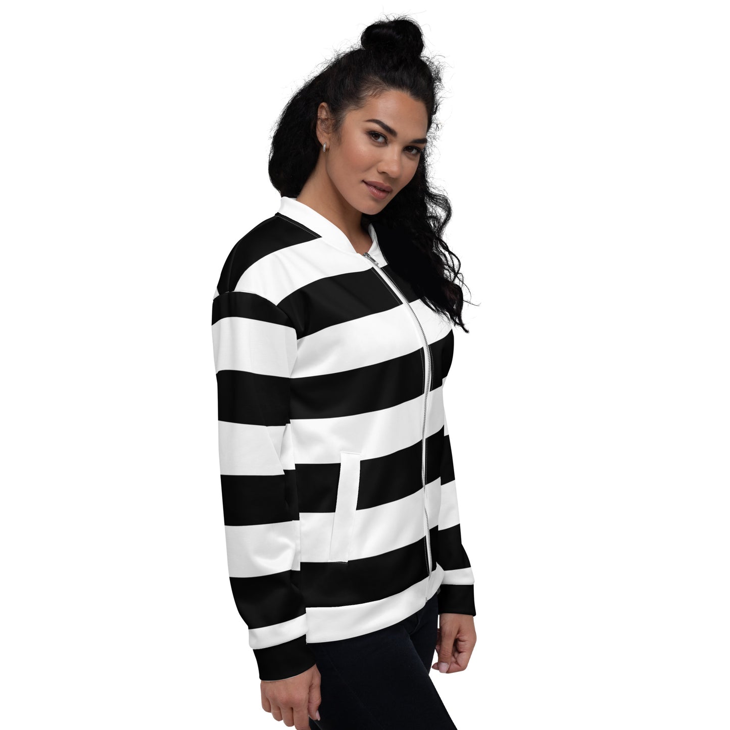 Black and White Striped Unisex Bomber Jacket