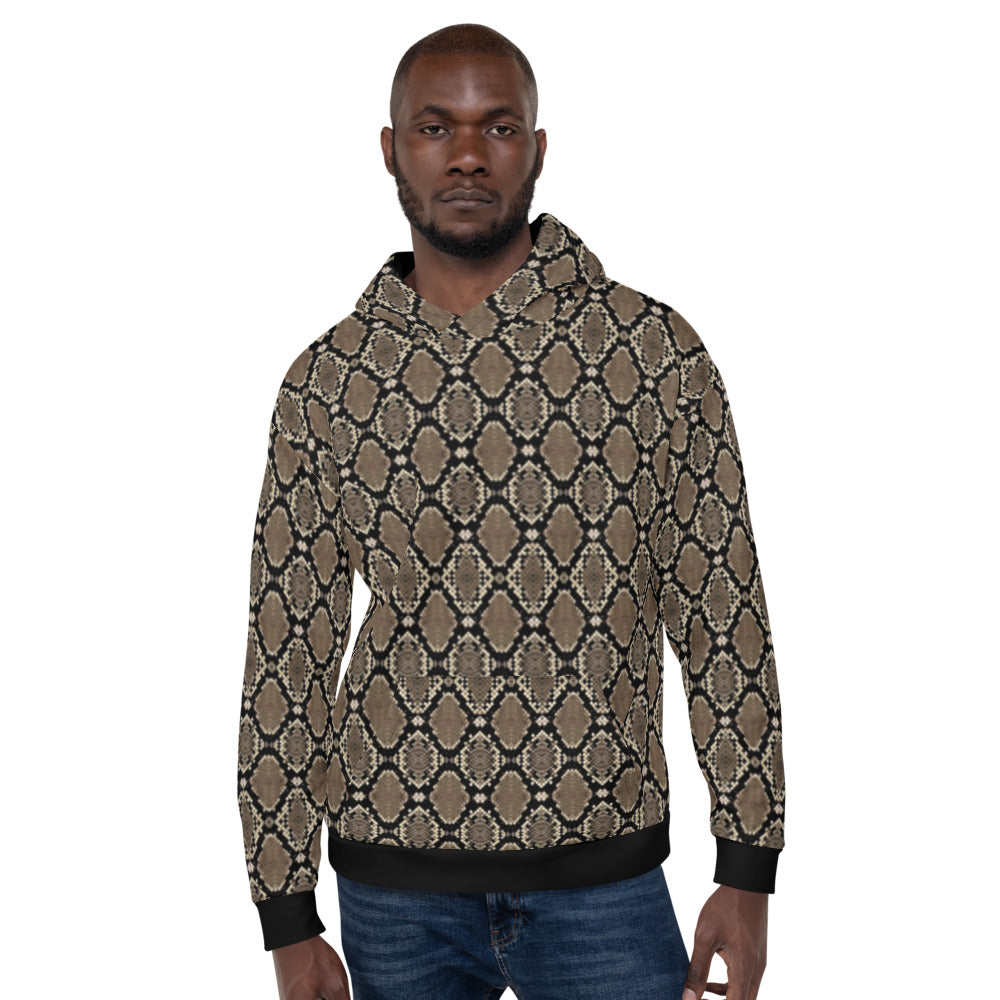 Snakeskin Print Unisex Hoodie with Black Cuffs