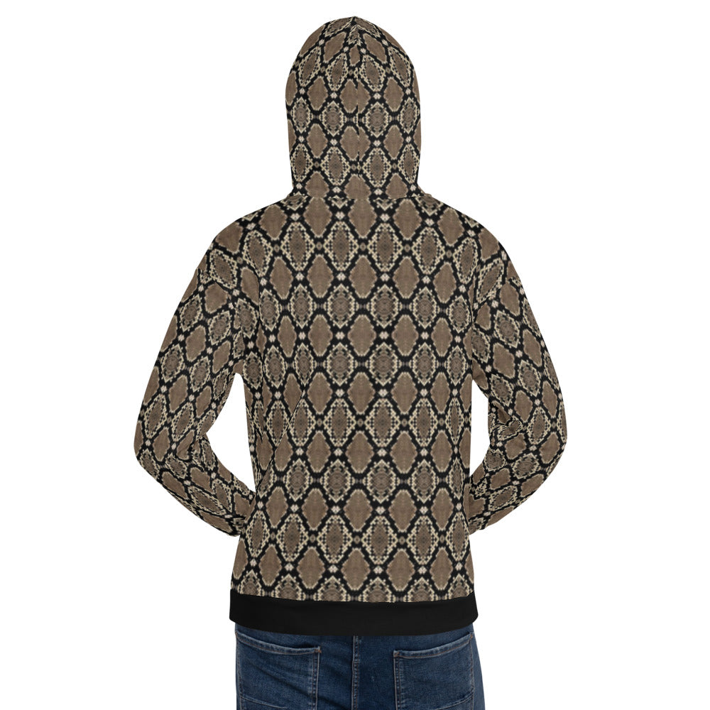 Snakeskin Print Unisex Hoodie with Black Cuffs