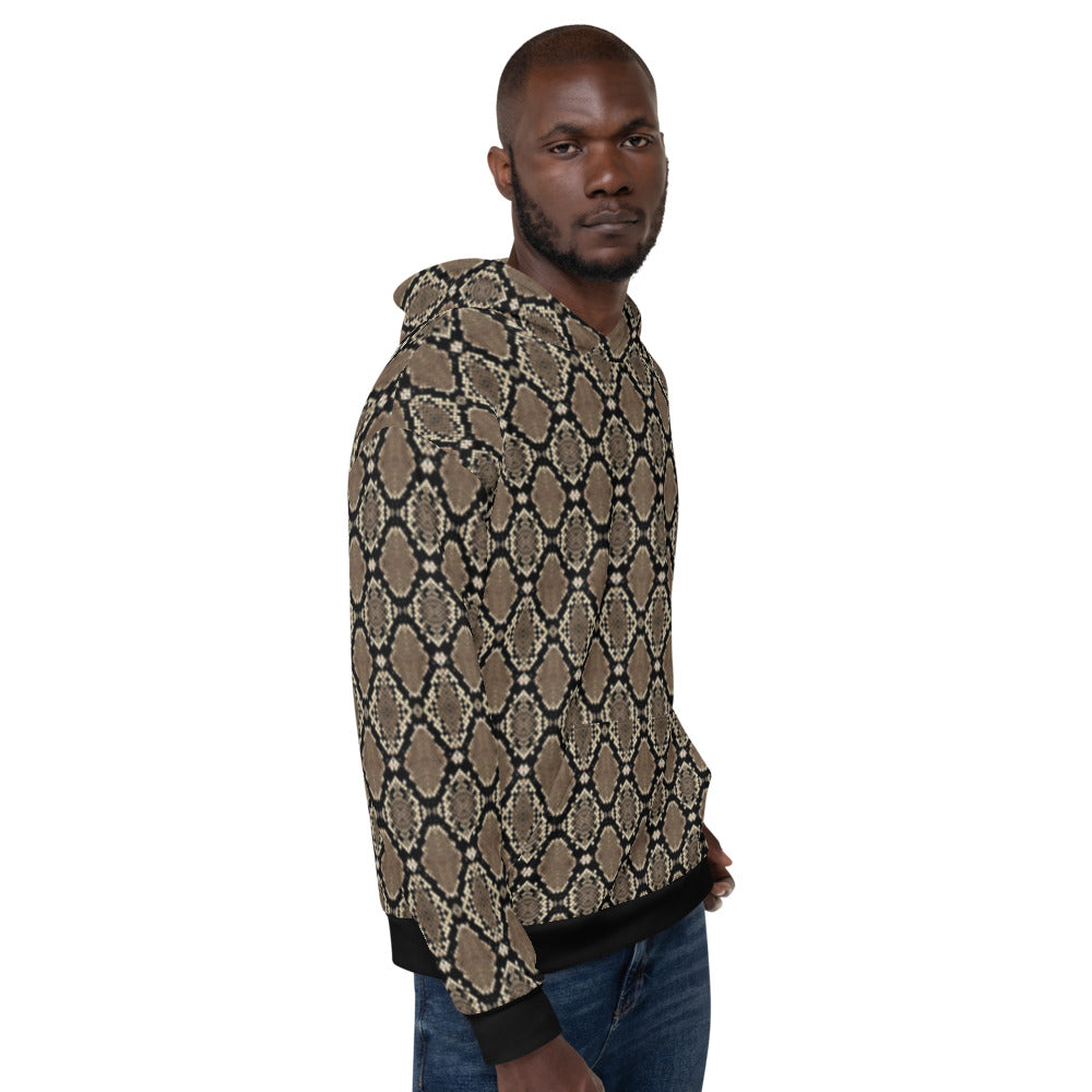 Snakeskin Print Unisex Hoodie with Black Cuffs