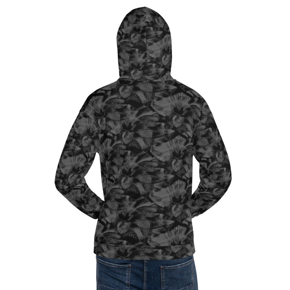 Grey and Black Abstract Floral Unisex Hoodie