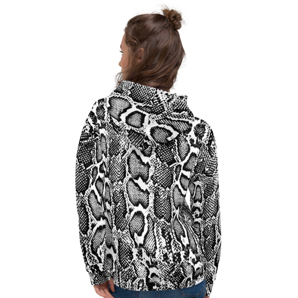 Black and White Python Skin Print Unisex Hoodie