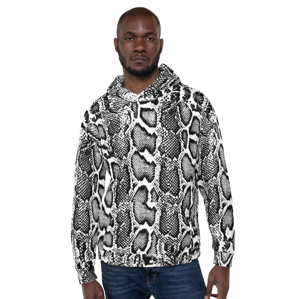 Black and White Python Skin Print Unisex Hoodie