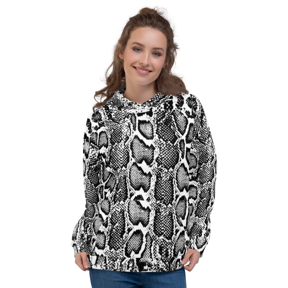 Black and White Python Skin Print Unisex Hoodie