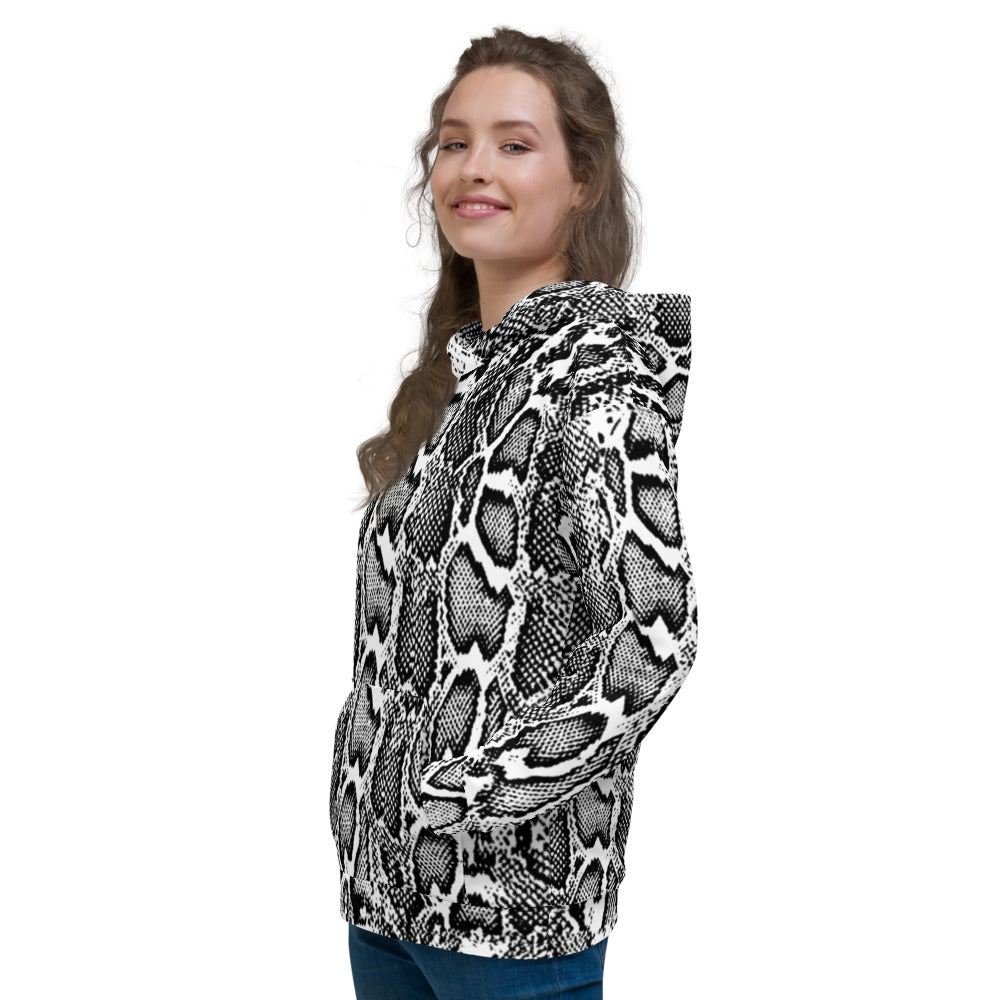 Black and White Python Skin Print Unisex Hoodie