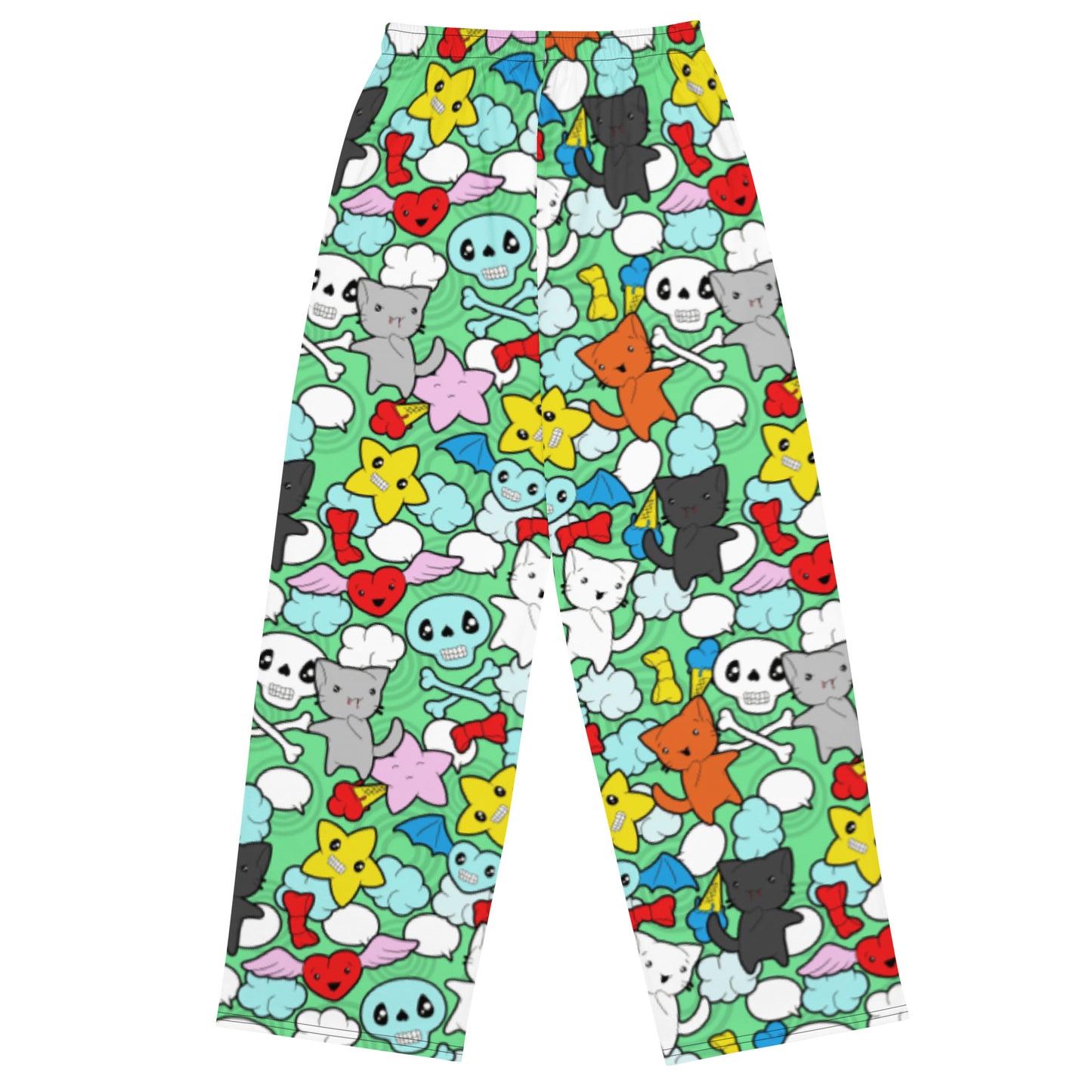 Kawaii Kitties and Skulls Unisex Wide-Leg Pants