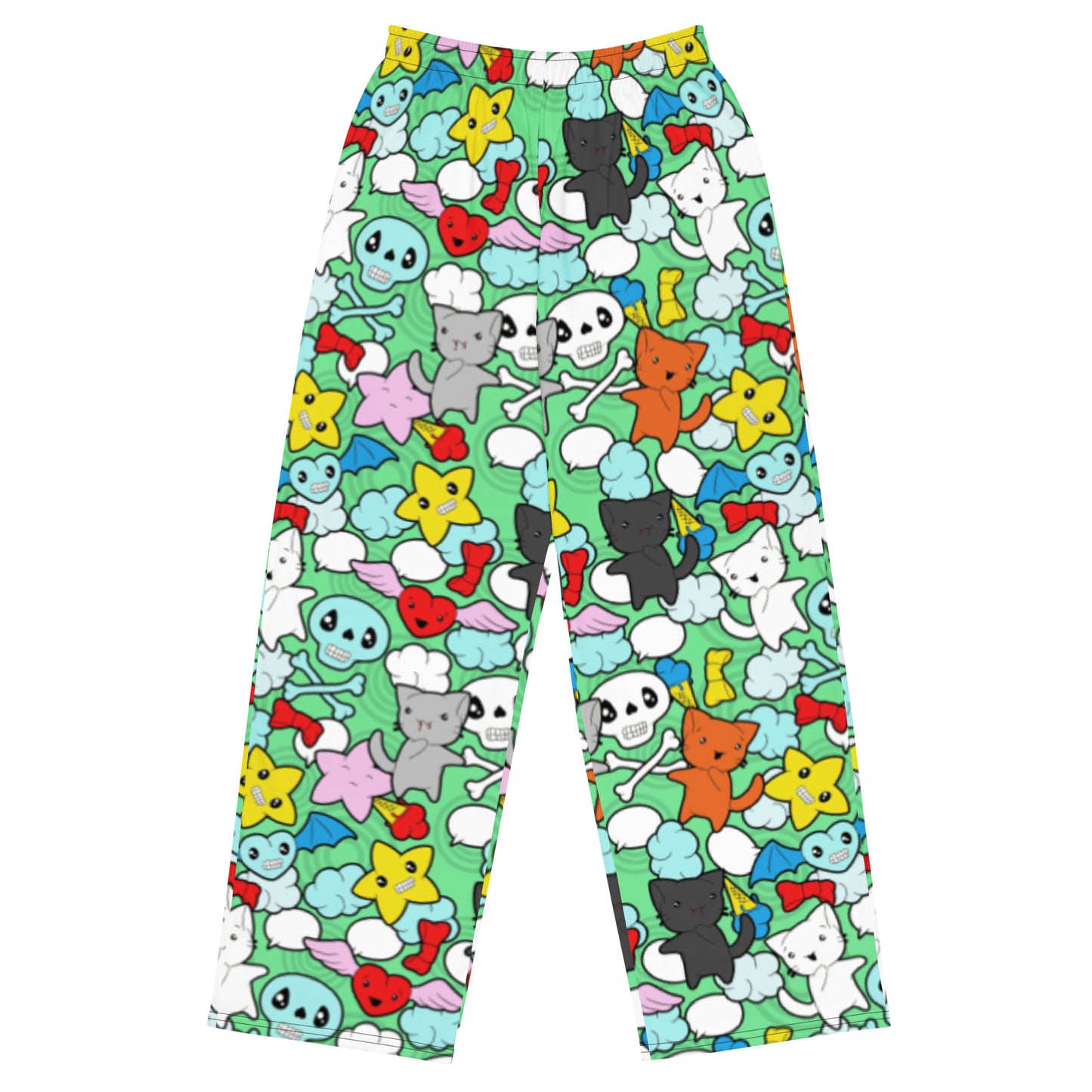 Kawaii Kitties and Skulls Unisex Wide-Leg Pants