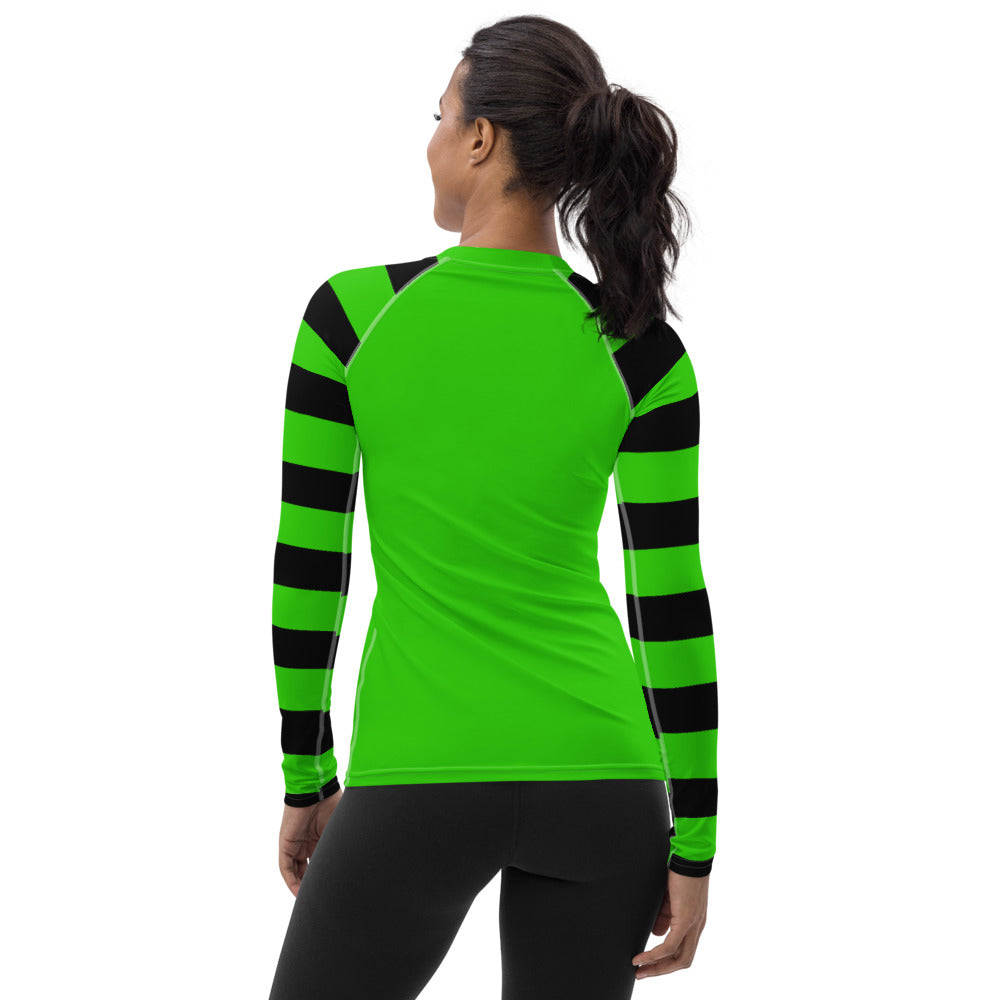 Witchy Green Stripe Women's Rash Guard