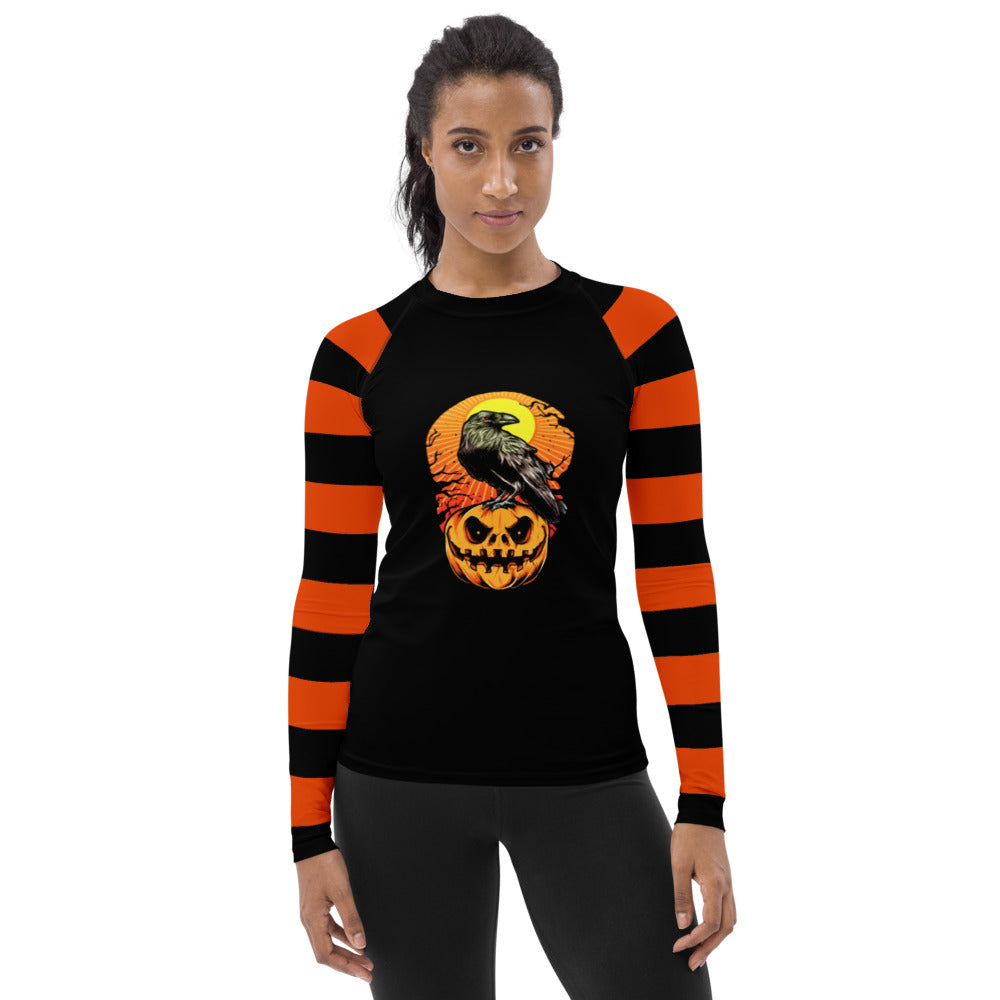 Witchy Orange Stripe Women's Rash Guard