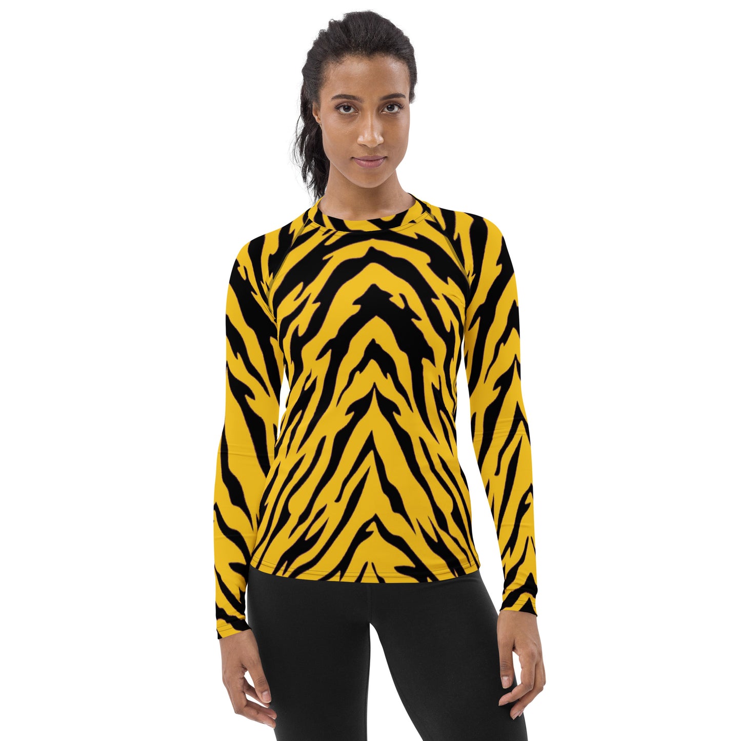 Black and Gold Tiger Stripes Women's Rash Guard