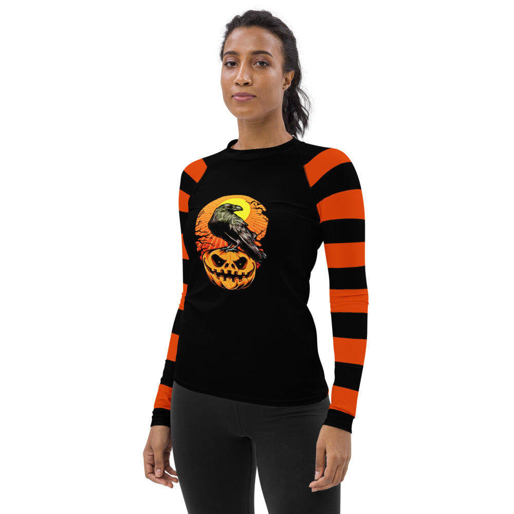 Witchy Orange Stripe Women's Rash Guard