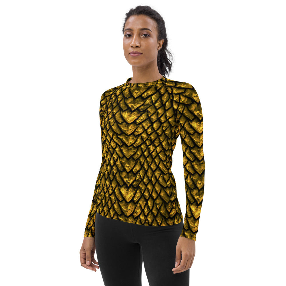 Gold Dragon Scale Women's Rash Guard