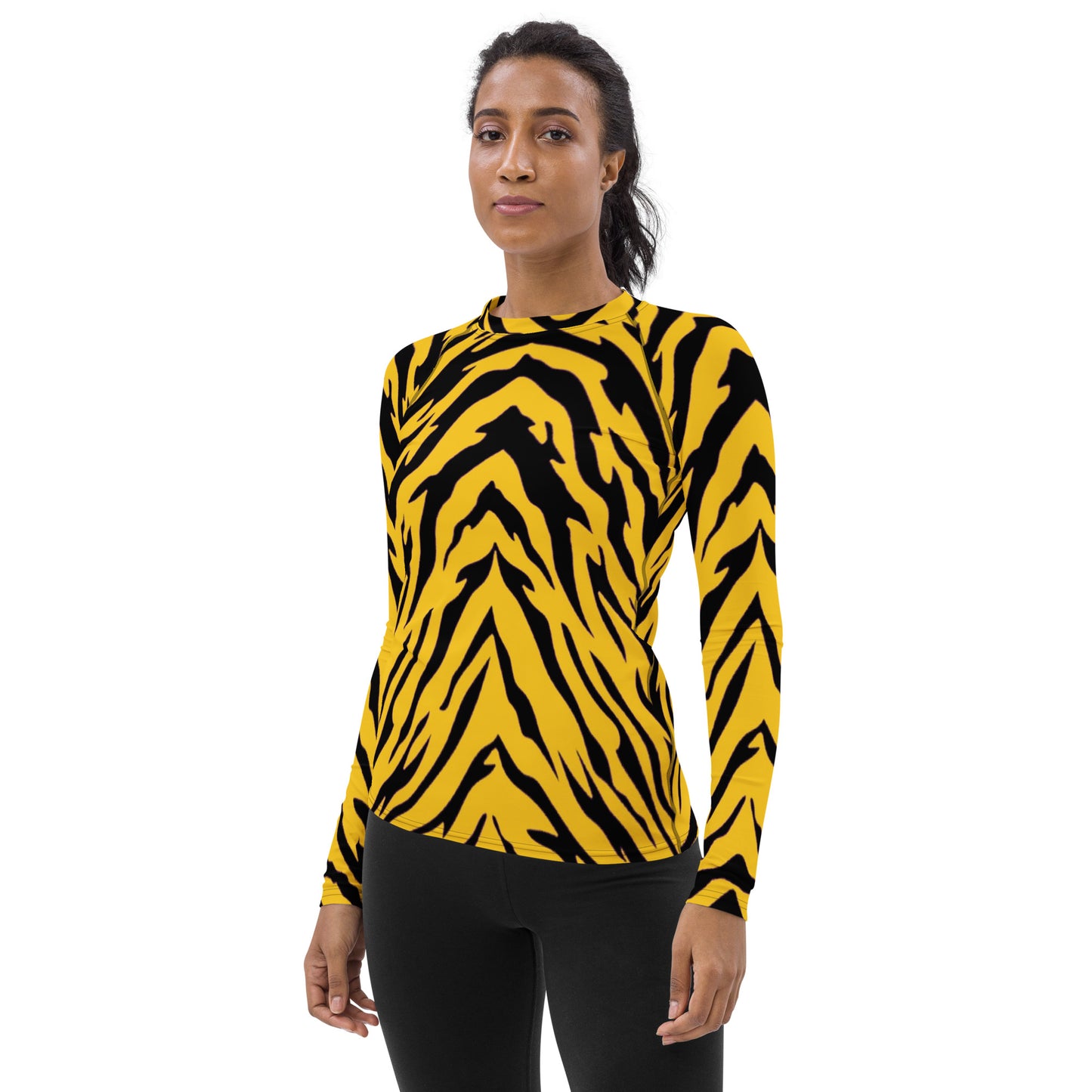 Black and Gold Tiger Stripes Women's Rash Guard