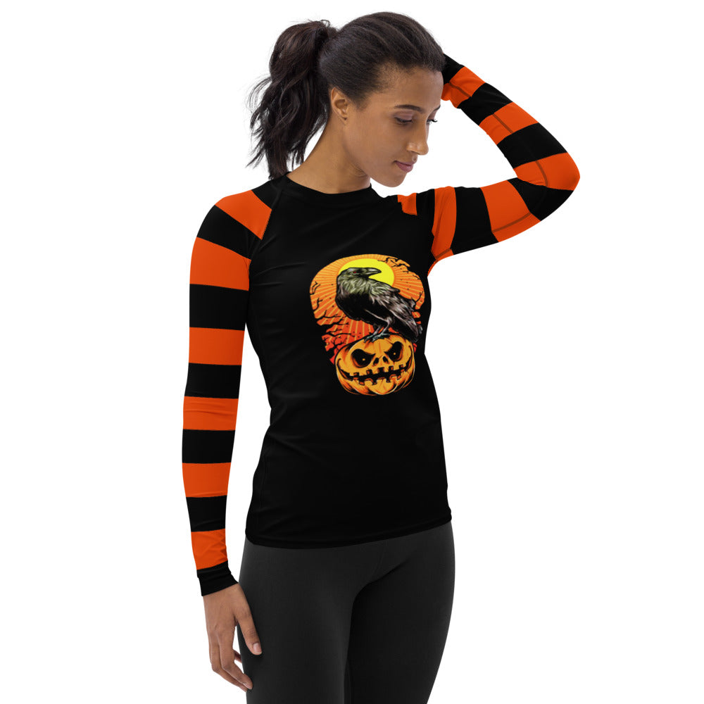 Witchy Orange Stripe Women's Rash Guard