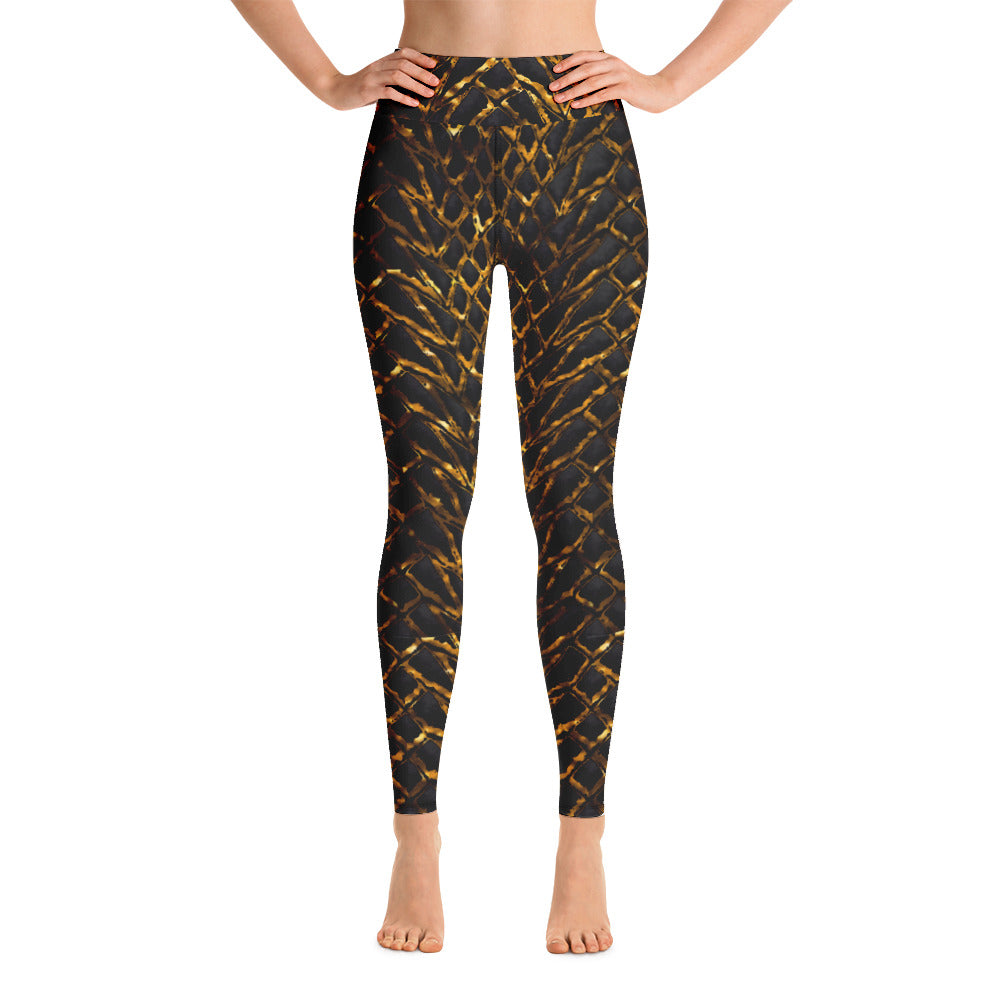 Molten Gold Dragon Scale Yoga Leggings With Pockets