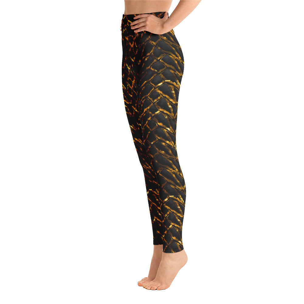 Molten Gold Dragon Scale Yoga Leggings With Pockets