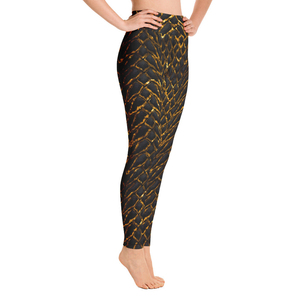 Molten Gold Dragon Scale Yoga Leggings With Pockets