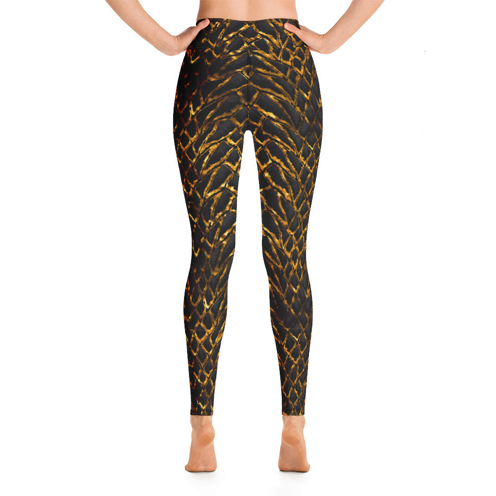 Molten Gold Dragon Scale Yoga Leggings With Pockets