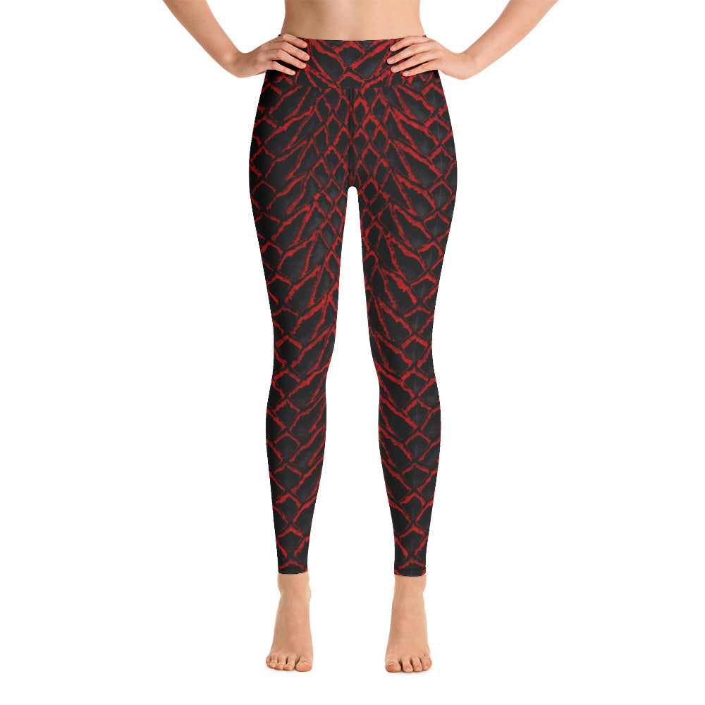 Crimson Dragon Scale Yoga Leggings