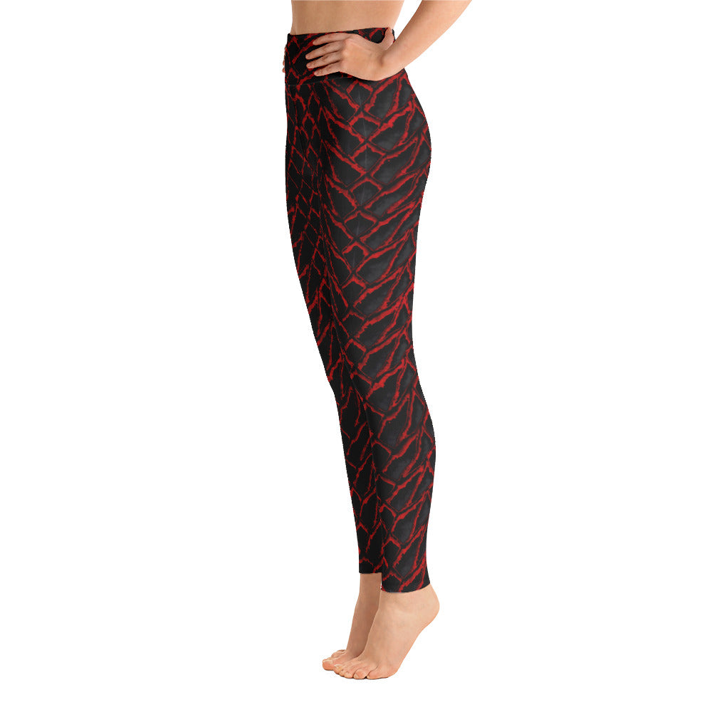 Crimson Dragon Scale Yoga Leggings