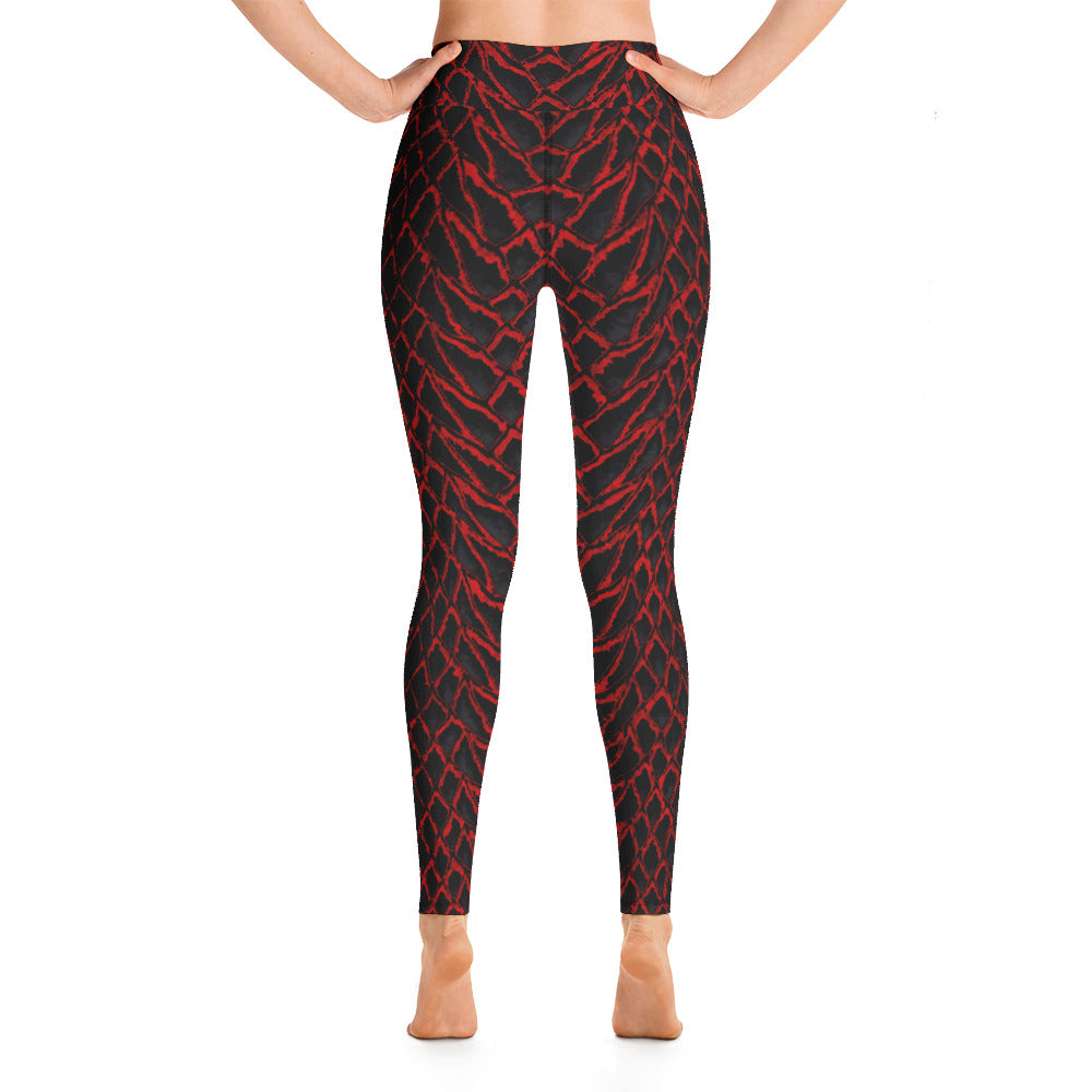 Crimson Dragon Scale Yoga Leggings