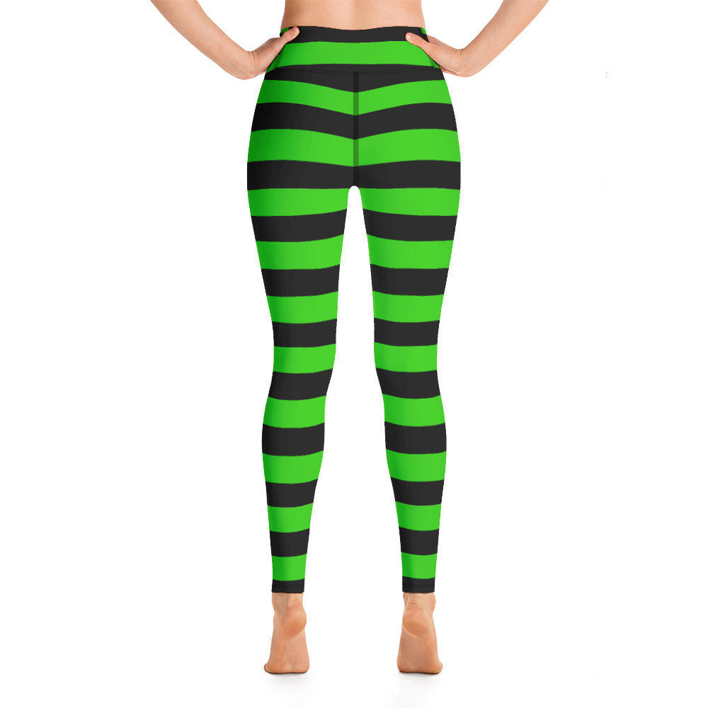 Witch's Green and Black Stripe Yoga Leggings