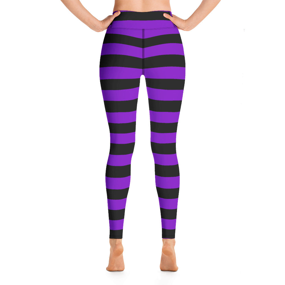Witch's Purple and Black Stripe Yoga Leggings
