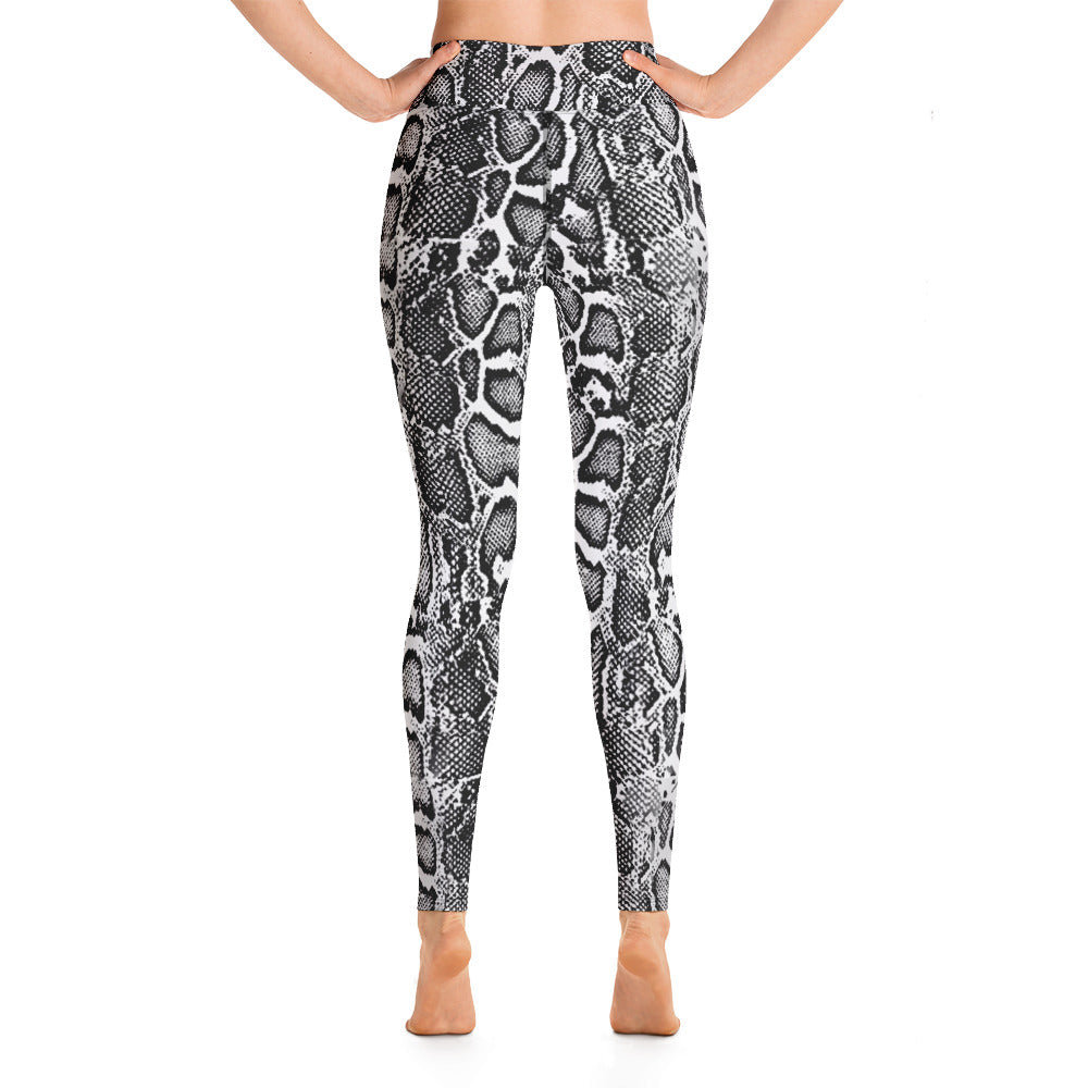 Black and White Python Skin Print Yoga Leggings