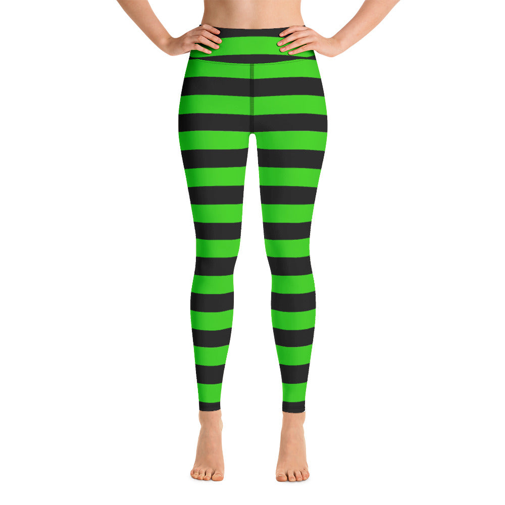 Witch's Green and Black Stripe Yoga Leggings