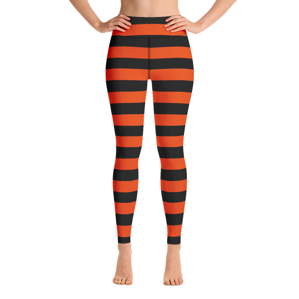 Witch's Orange and Black Stripe Yoga Leggings