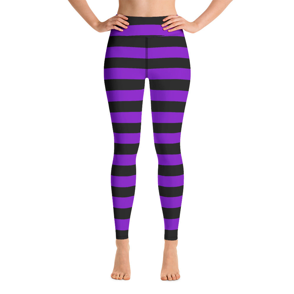 Witch's Purple and Black Stripe Yoga Leggings