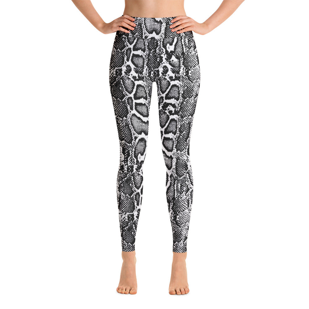 Black and White Python Skin Print Yoga Leggings