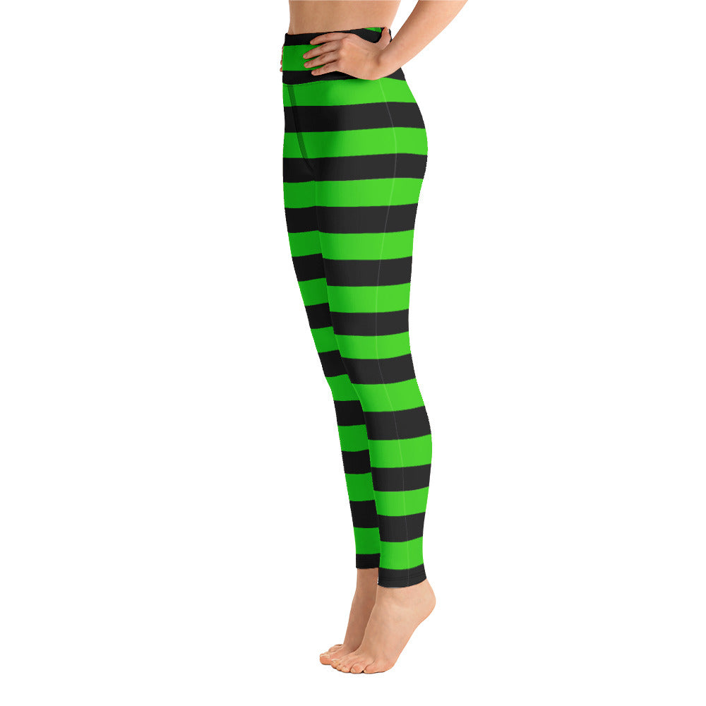 Witch's Green and Black Stripe Yoga Leggings