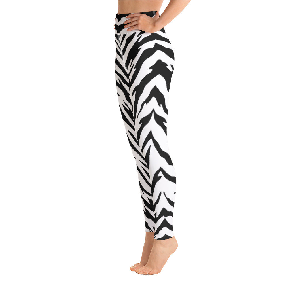 White Tiger Stripe Pattern Yoga Leggings