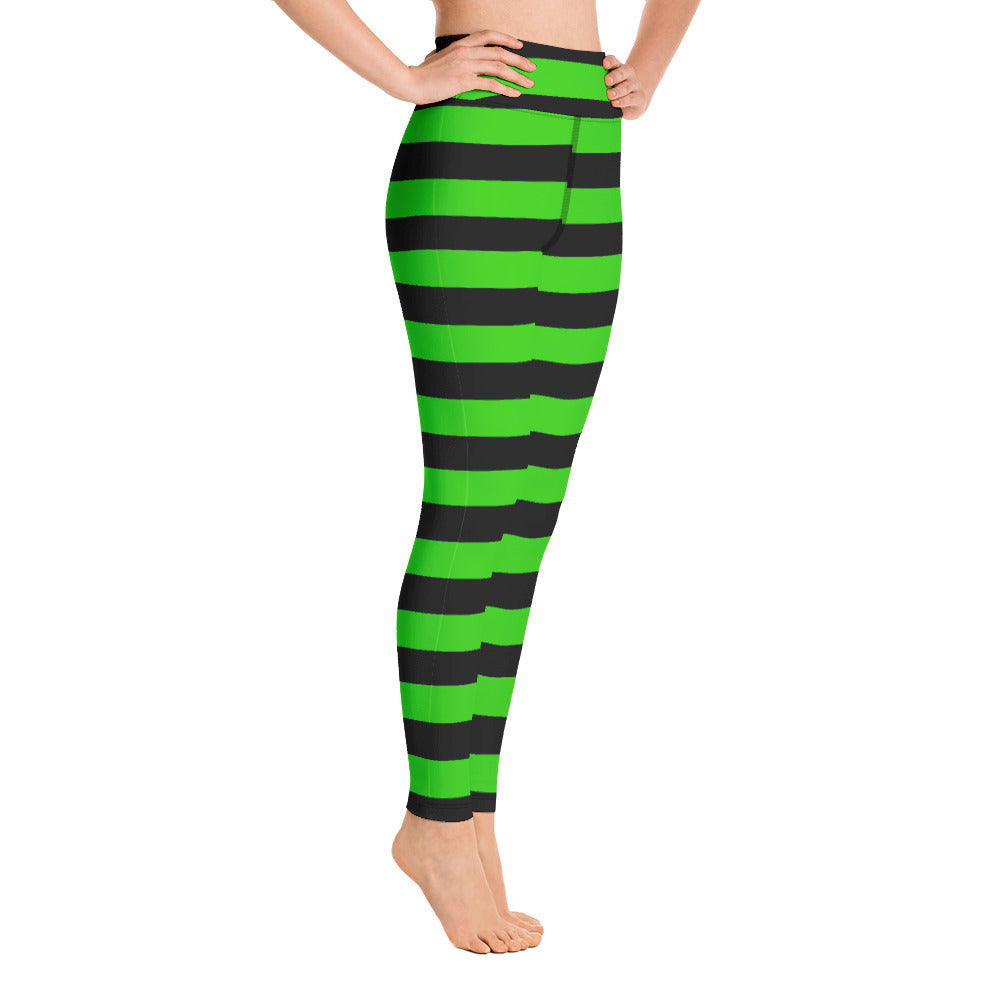 Witch's Green and Black Stripe Yoga Leggings