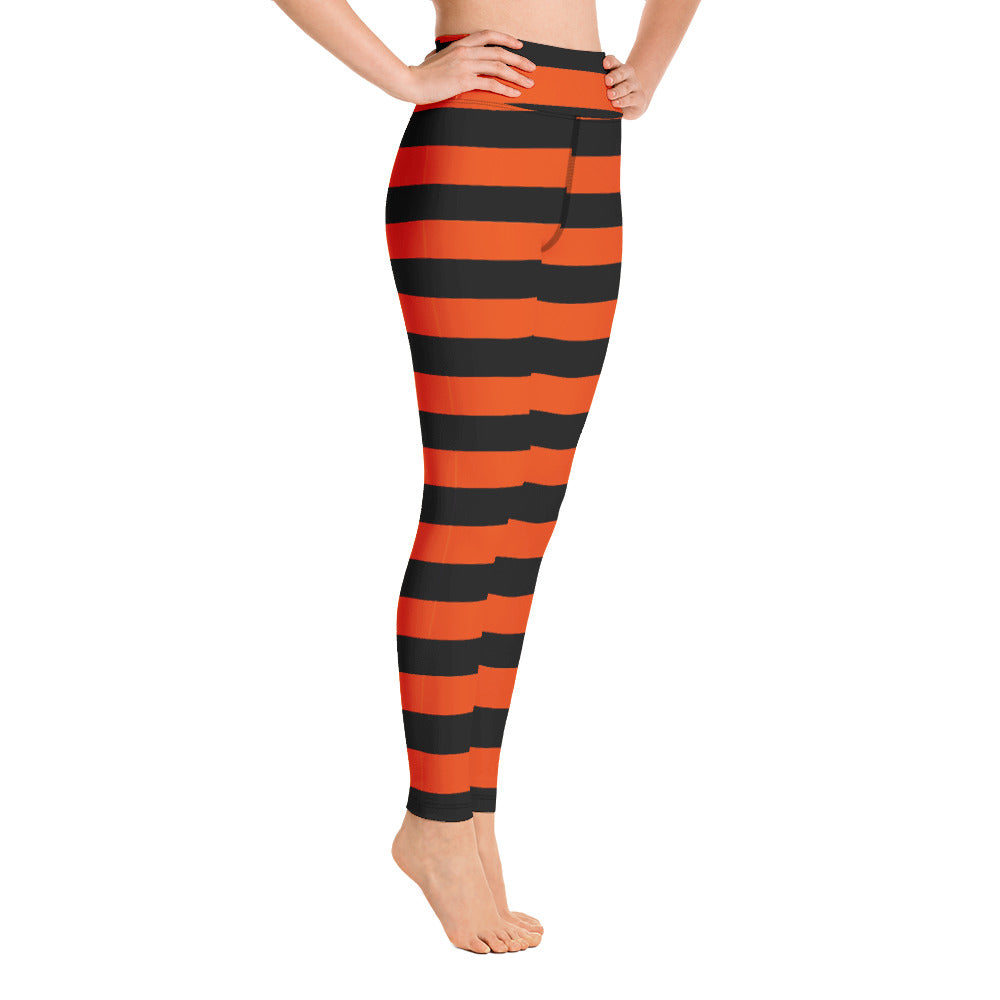 Witch's Orange and Black Stripe Yoga Leggings