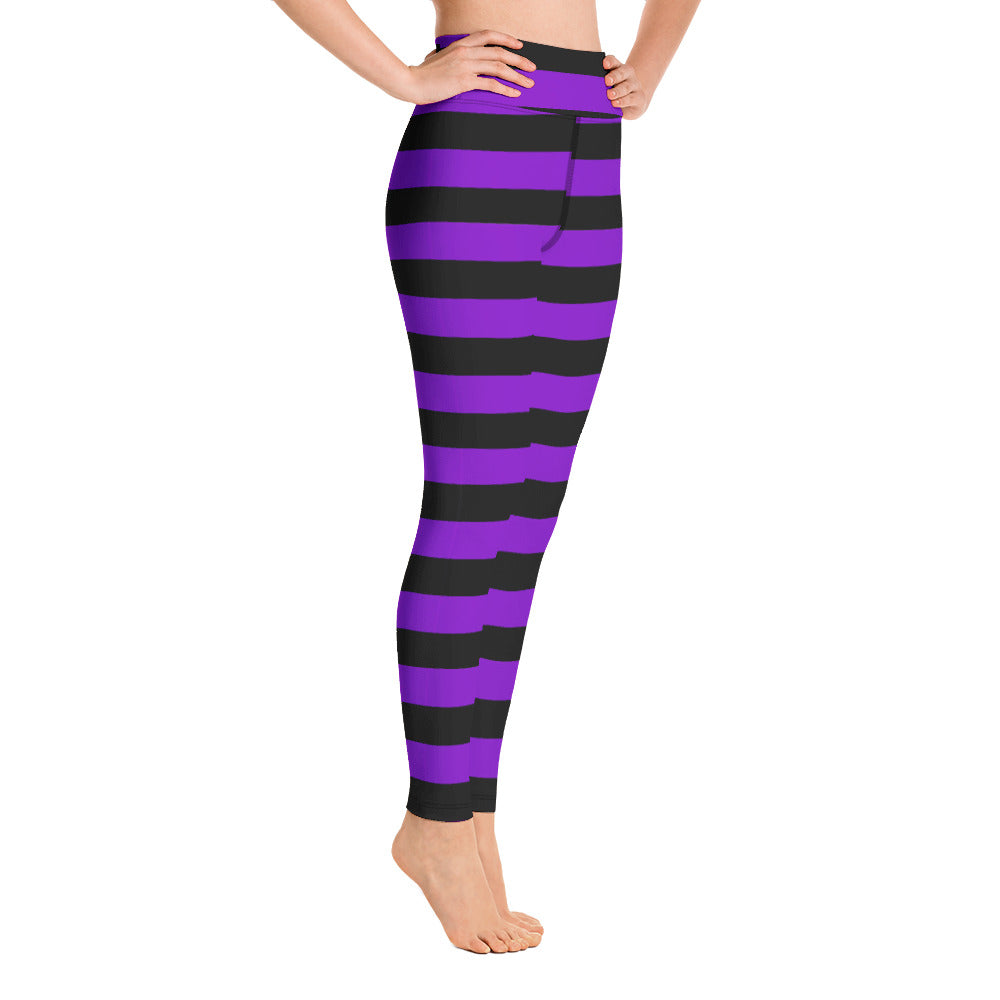 Witch's Purple and Black Stripe Yoga Leggings