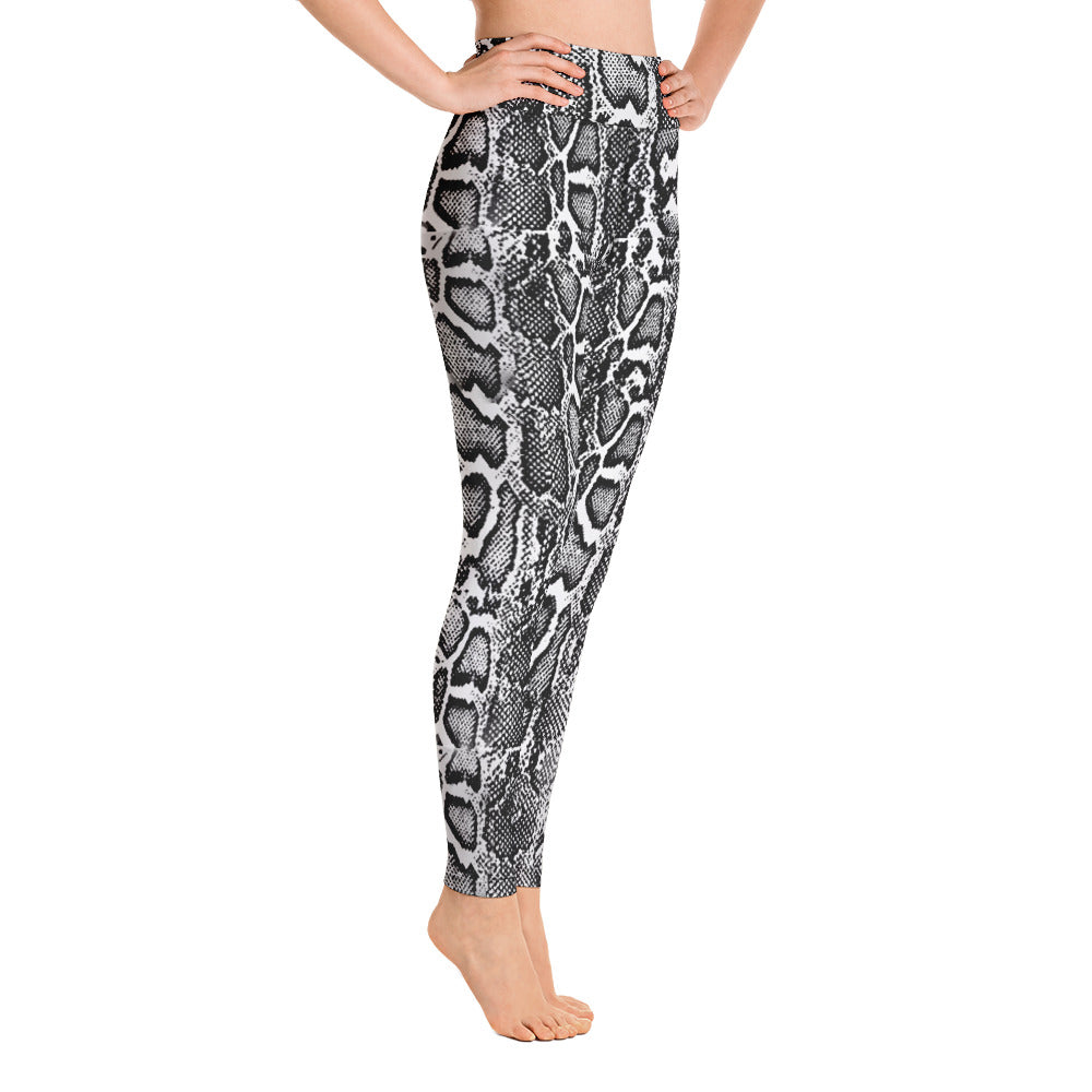 Black and White Python Skin Print Yoga Leggings