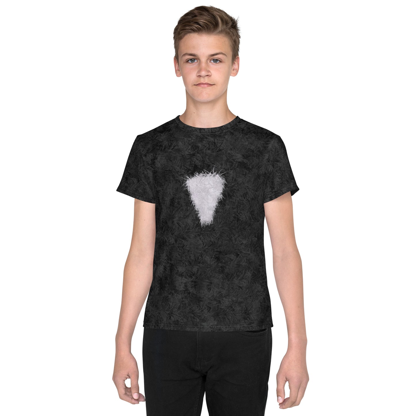 Black Cat with White Bib Fur Print Youth T-shirt