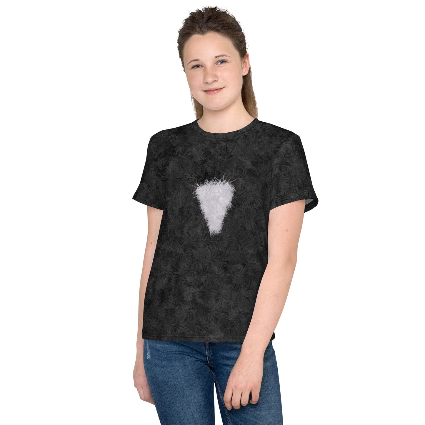 Black Cat with White Bib Fur Print Youth T-shirt