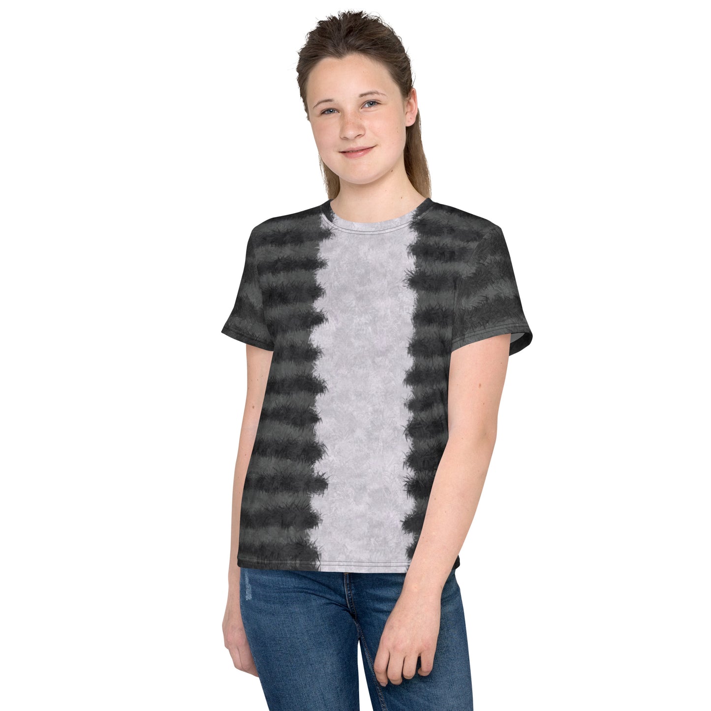 Grey Tabby Cat Fur Print Youth T-shirt