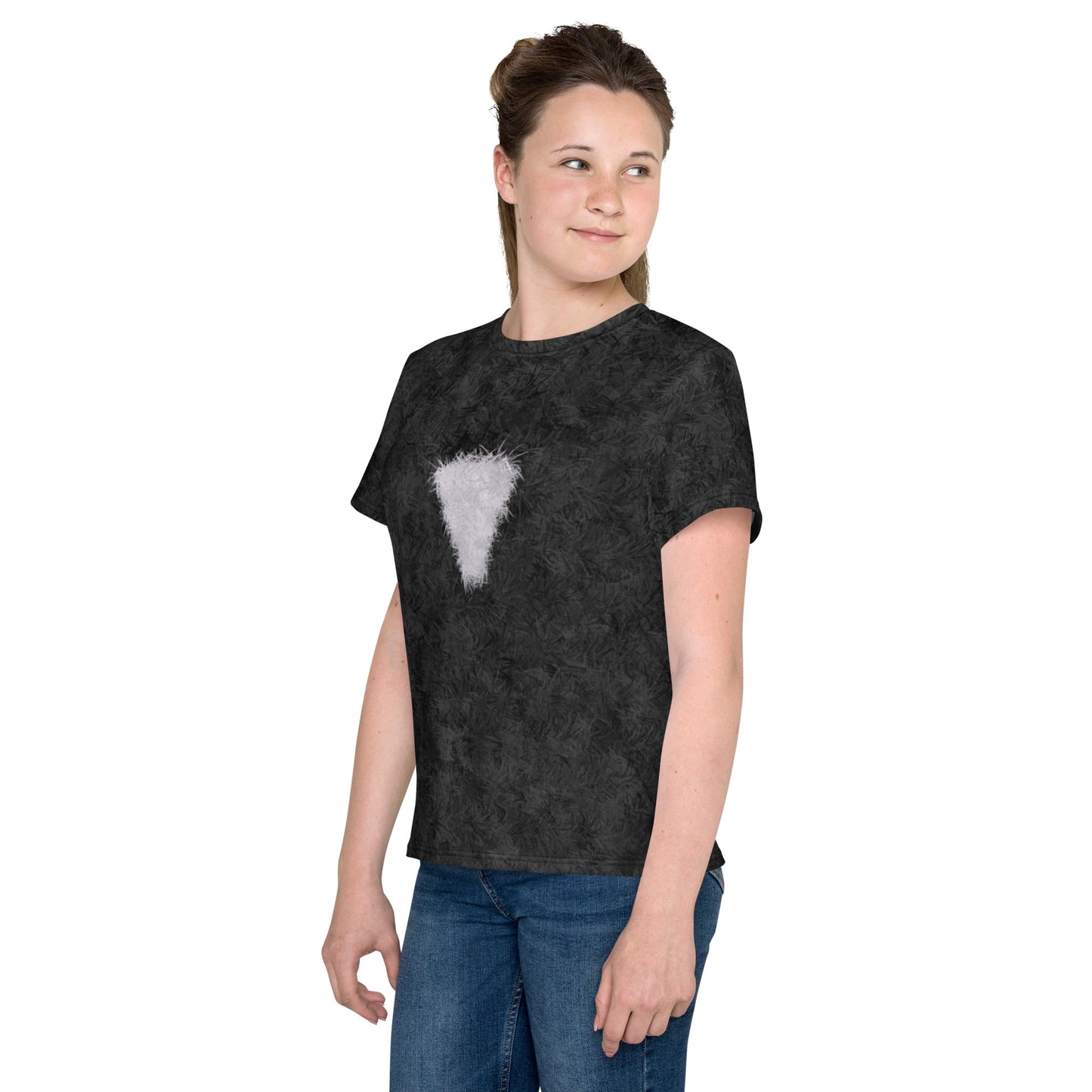 Black Cat with White Bib Fur Print Youth T-shirt