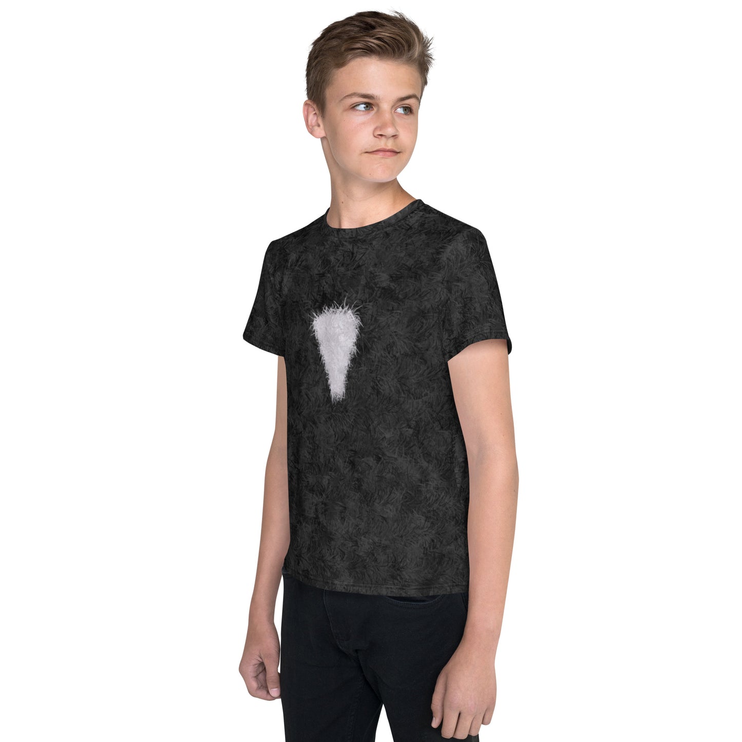 Black Cat with White Bib Fur Print Youth T-shirt