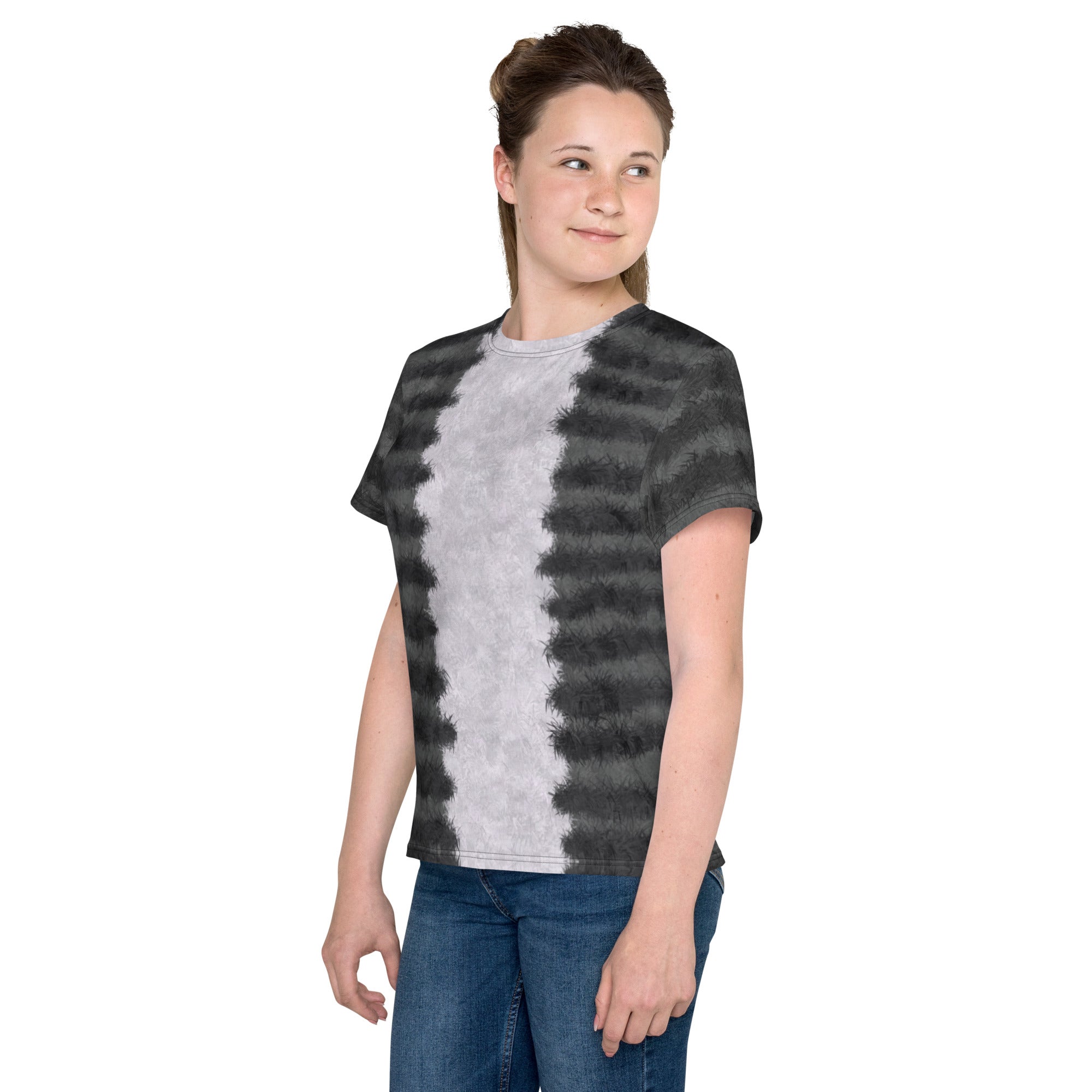Grey Tabby Cat Fur Print Youth T-shirt