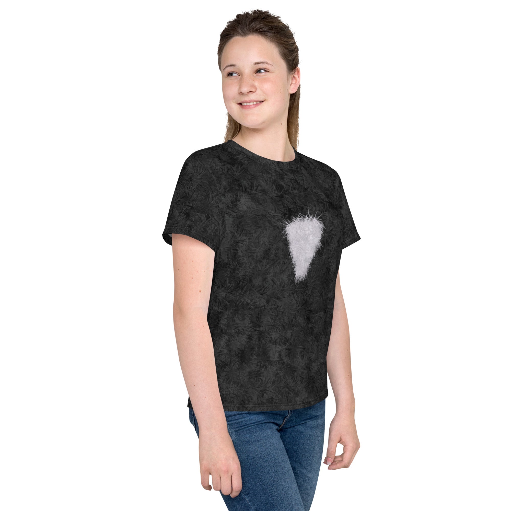 Black Cat with White Bib Fur Print Youth T-shirt